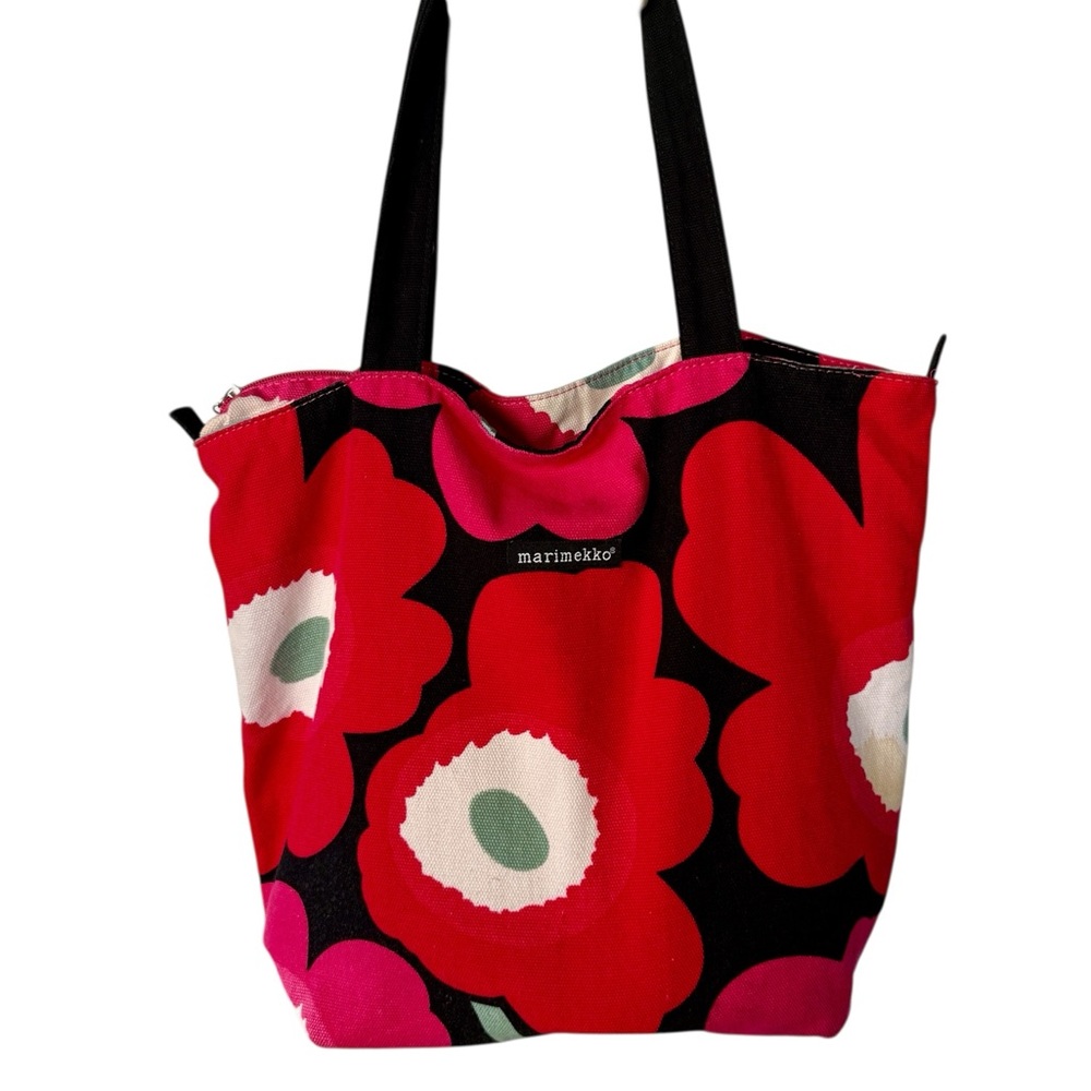 Marimekko Poppy Unikko Print Cotton Canvas Zip Tote Bag Pink Red Avon Collab